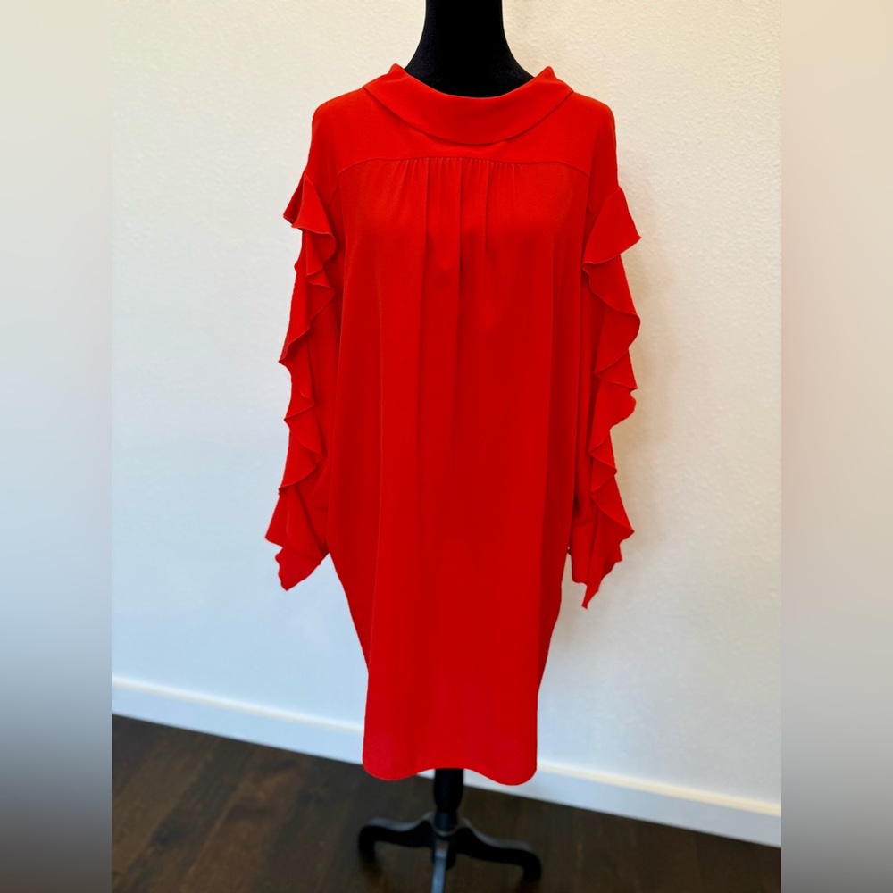 Erika Cavallini Clover Red Ruffle Sleeve Dress NWT